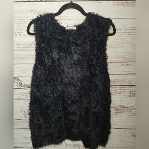 Calvin Klein L-XL Black Fux Fur Vest